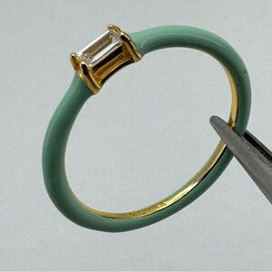 Sterling Silver Gold Plated CZ Green Enamel Stacker Ring Size 8